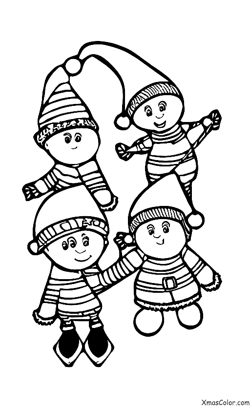 Christmas / Skiing: Santa and his elves skiing