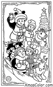 Christmas / Skiing: Santa and his reindeer skiing