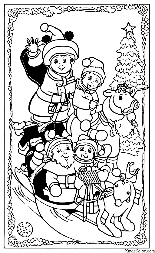 Christmas / Skiing: Santa and his reindeer skiing