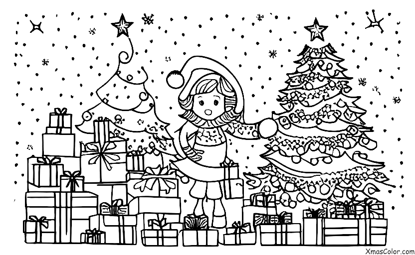 Christmas / Snow Angels: A snow angel and a Christmas tree