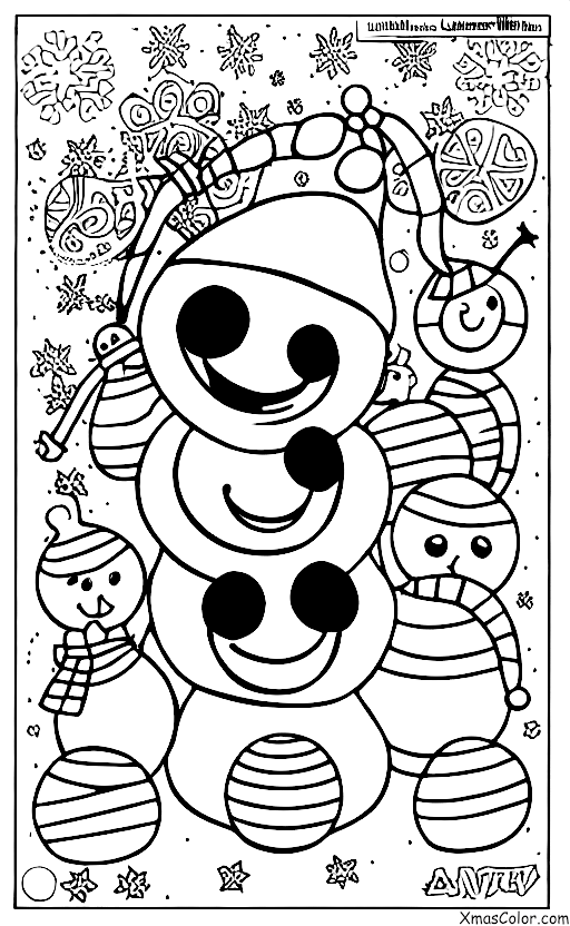 Christmas / Snow Man: A snow man surrounded by happy children