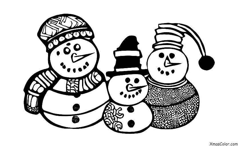 Christmas / Snow Man: A snowman with a family of birds on his head