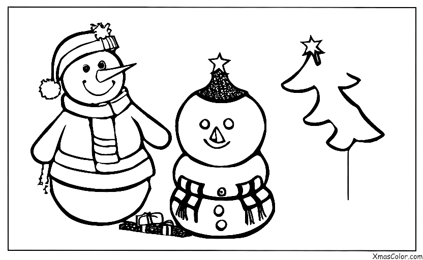 Christmas / Snow Man: The snowman is looking at the Christmas lights