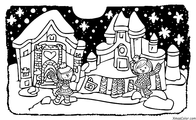 Christmas / Snow: A girl making a snow castle