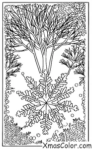 Christmas / Snowflakes: A snowflake falling on a winter landscape