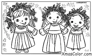 Christmas / St. Lucia's Day: A girl and a boy dressed in white with a wreath of candles on their heads