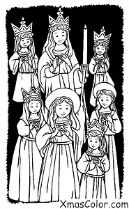 Christmas / St. Lucia's Day: St. Lucia and her attendants carrying candles