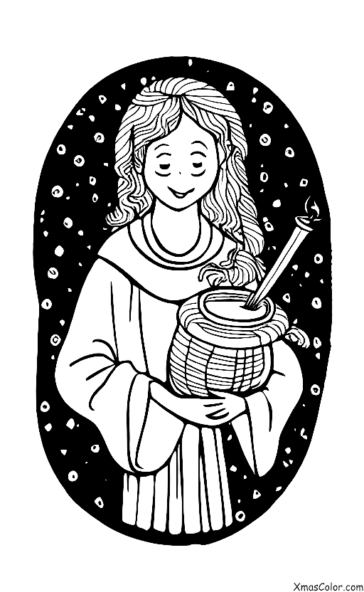 Christmas / St. Lucia's Day: St. Lucia bringing light into a dark room