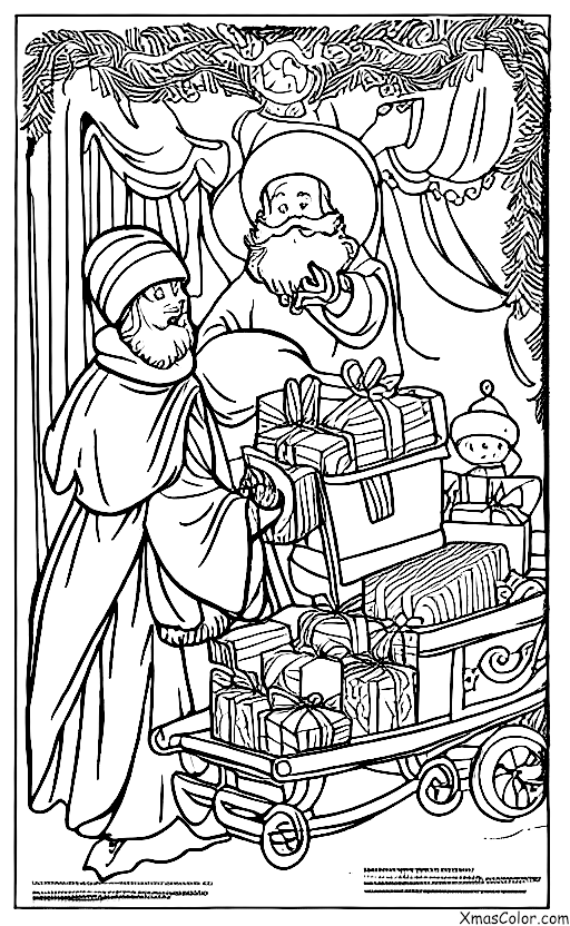 Christmas / St. Nicholas Day: St. Nicholas on his sleigh filled with candy and treats