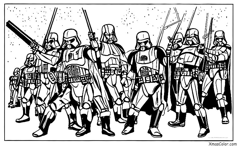 Christmas / Star Wars Christmas: Darth Vader and his Stormtroopers marching through the snow