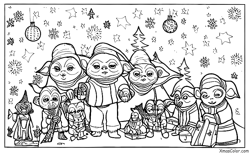 Christmas / Star Wars Christmas: Yoda and the Ewoks celebrating Christmas