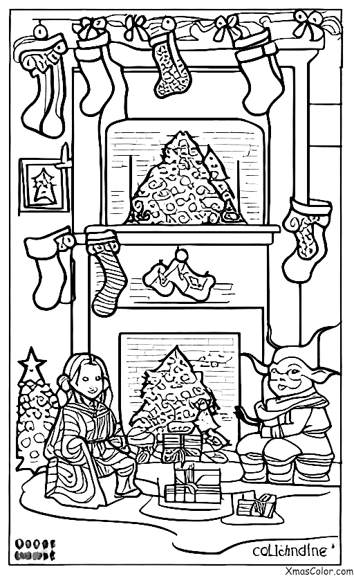 Christmas / Star Wars Christmas: Yoda sitting by the fireplace