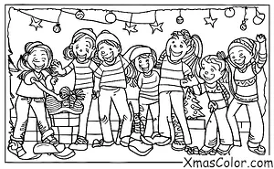 Christmas / Stringing Christmas lights: A group of friends are stringing up Christmas lights together