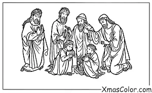 Christmas / The Christmas Story: The Three Wise Men bringing their gifts to the baby Jesus