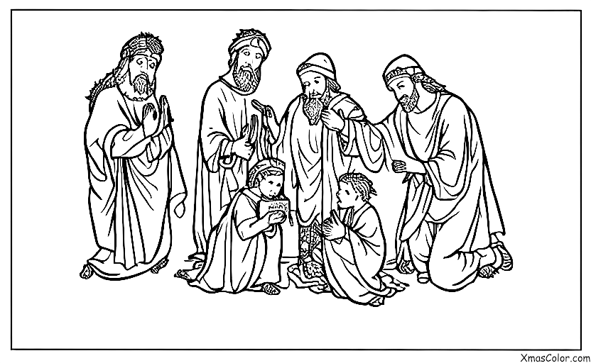 Christmas / The Christmas Story: The Three Wise Men bringing their gifts to the baby Jesus