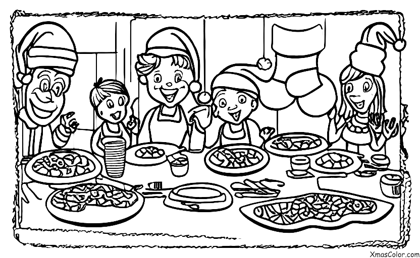 Christmas / Traditions on Christmas: A family cooking a big Christmas dinner together