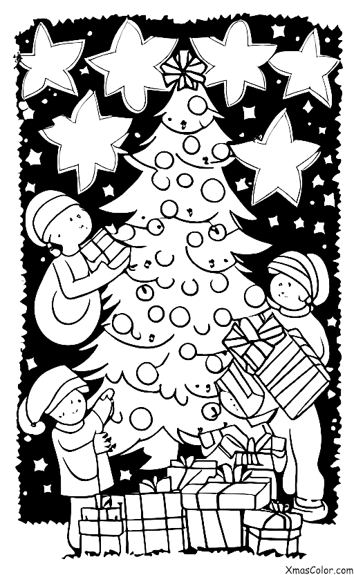 Christmas / Traditions on Christmas: A family opening presents around the Christmas tree