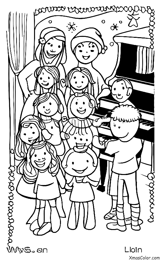 Christmas / Traditions on Christmas: A family singing carols around the piano