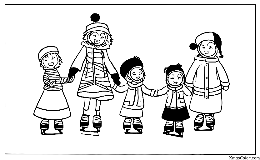 Christmas / Unusual Christmas: A family ice skating in the park