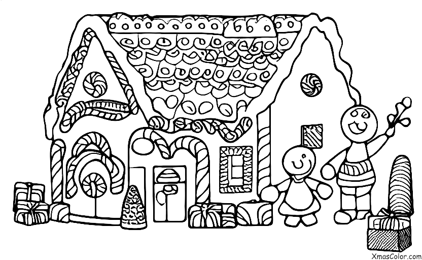 Christmas / Unusual Christmas: A family making a gingerbread house