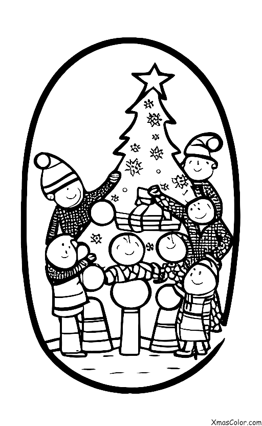 Christmas / Unusual Christmas: A group of friends decorating a Christmas tree