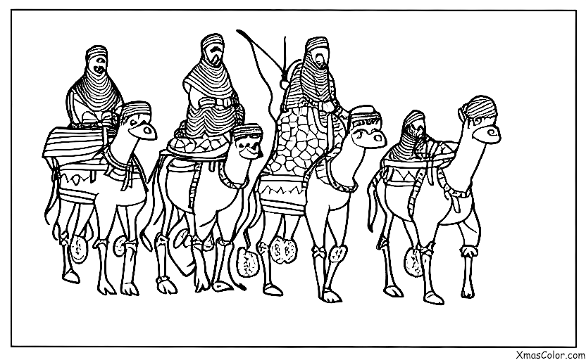Christmas / We Three Kings: The three kings and their camels crossing a river