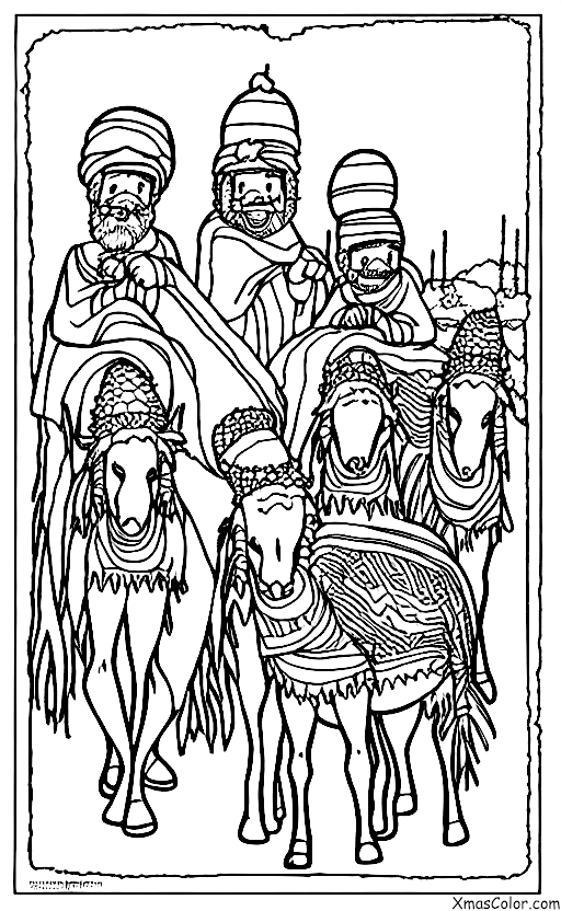 Christmas / We Three Kings: The Three Kings on their camels, traveling through the desert
