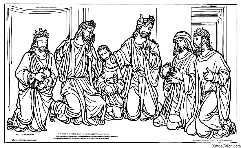 Christmas / We Three Kings: The Three Kings presenting their gifts to Jesus