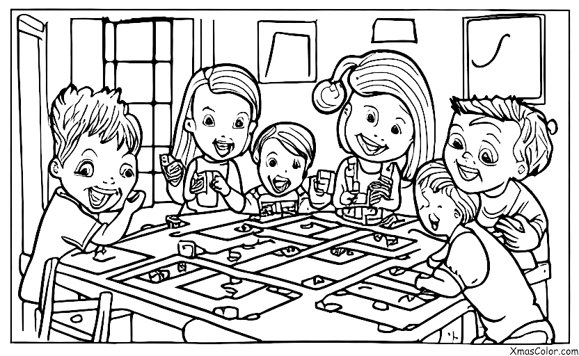 Christmas / What people do on Christmas: A family playing games on Christmas Eve