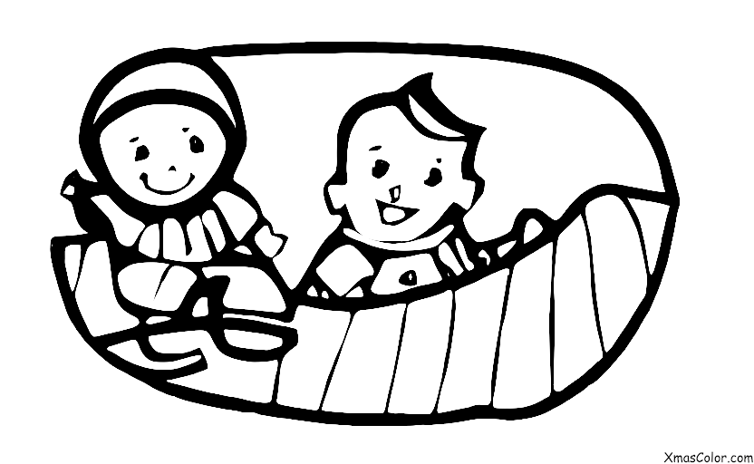 Christmas / White Christmas: A child sledding down a hill