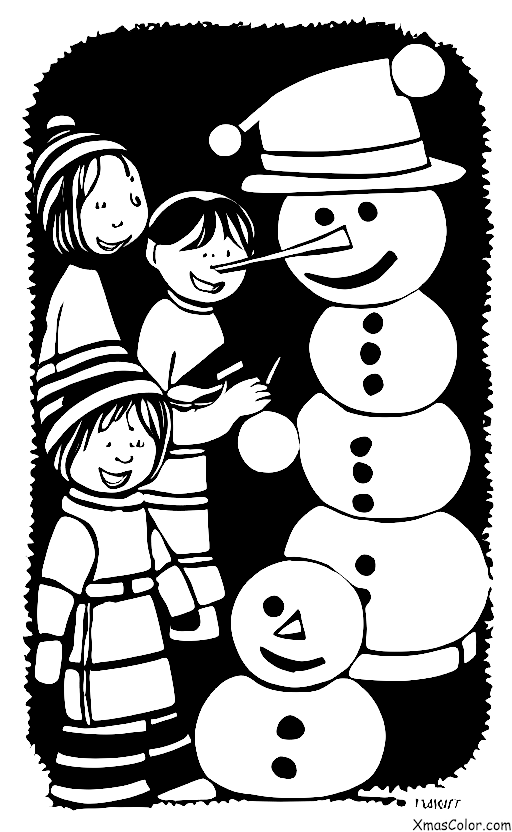 Christmas / White Christmas: A family making a snowman