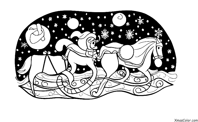 Christmas / White Christmas: White Christmas scene with a sleigh ride