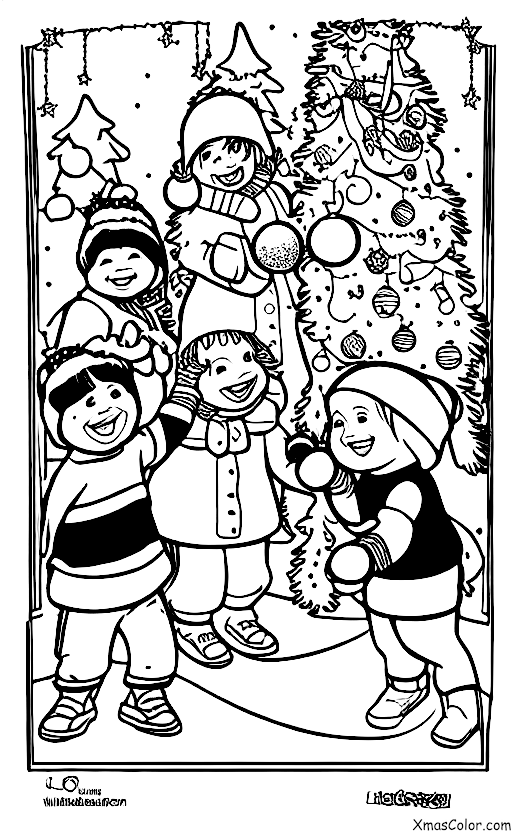 Christmas / White Christmas: White Christmas scene with a snowball fight