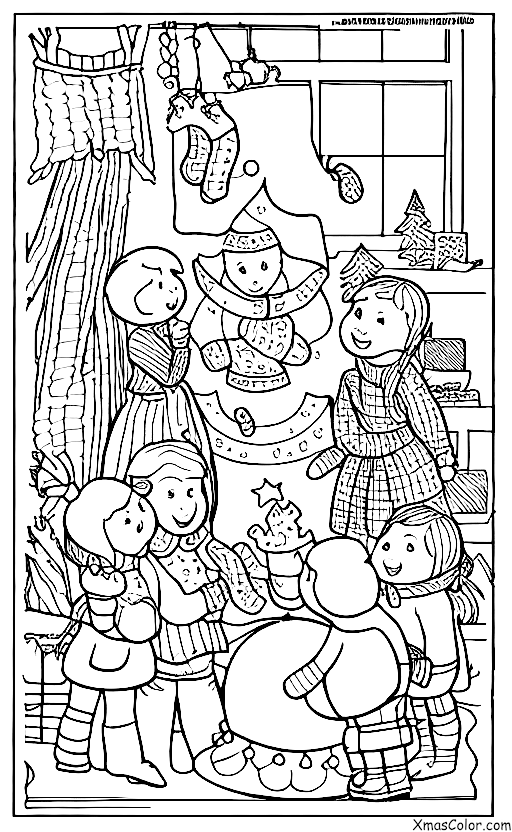 Christmas / White Christmas: White Christmas scene with kids making a snowman