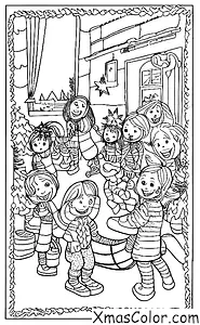 Christmas / White Christmas: White Christmas scene with kids sledding