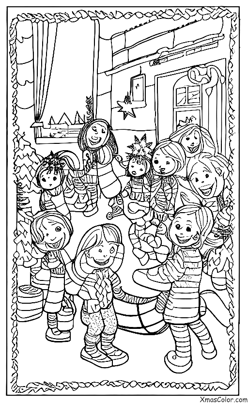 Christmas / White Christmas: White Christmas scene with kids sledding