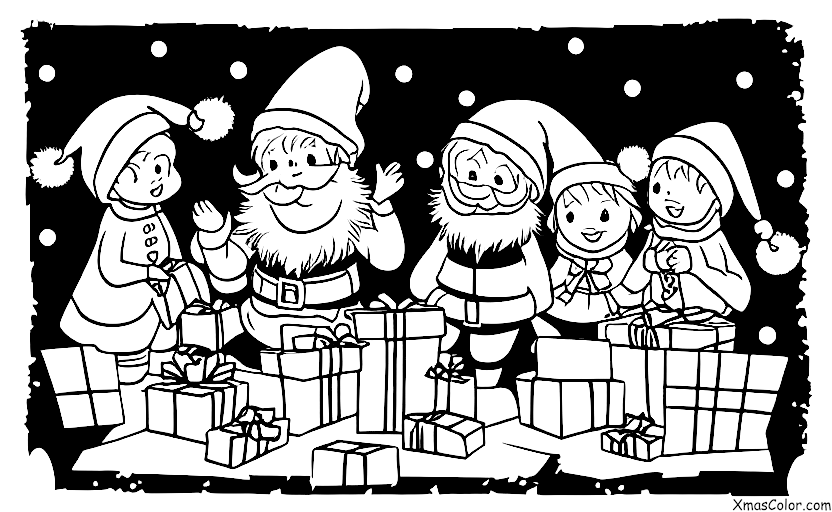 Christmas / Winter Wonderland: Santa and his elves wrapping presents