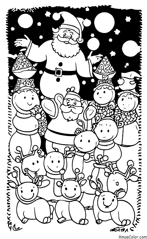 Christmas / Winter Wonderland: Santa Claus feeding his reindeers