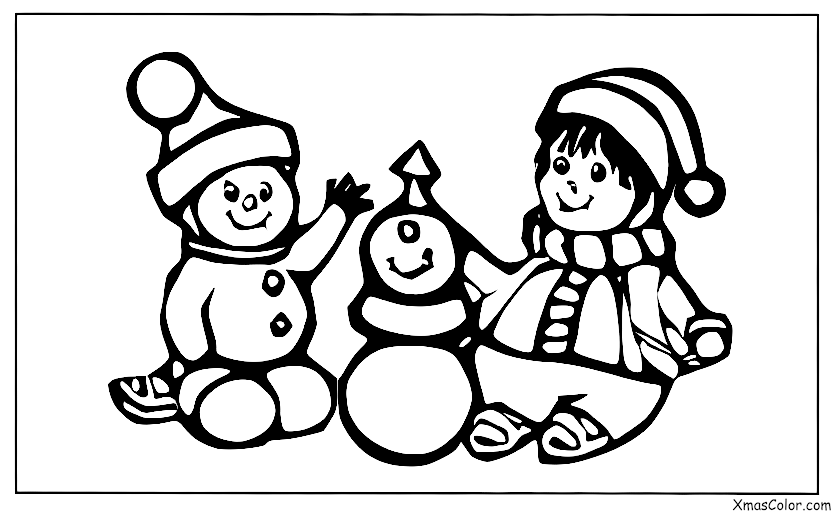 Christmas / Wintry Weather: A child building a snowman