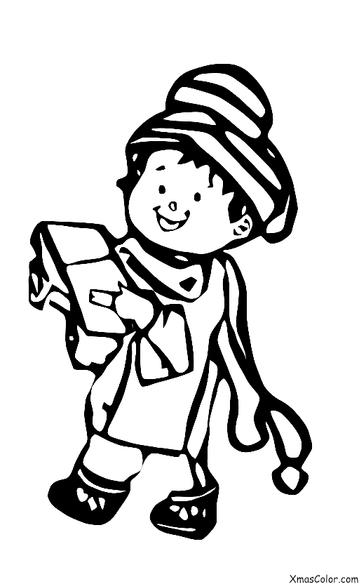 Christmas / Wintry Weather: A child giving a present to someone