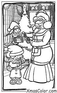 Christmas / Wrapping Christmas Gifts: Mrs. Claus wrapping a Christmas present