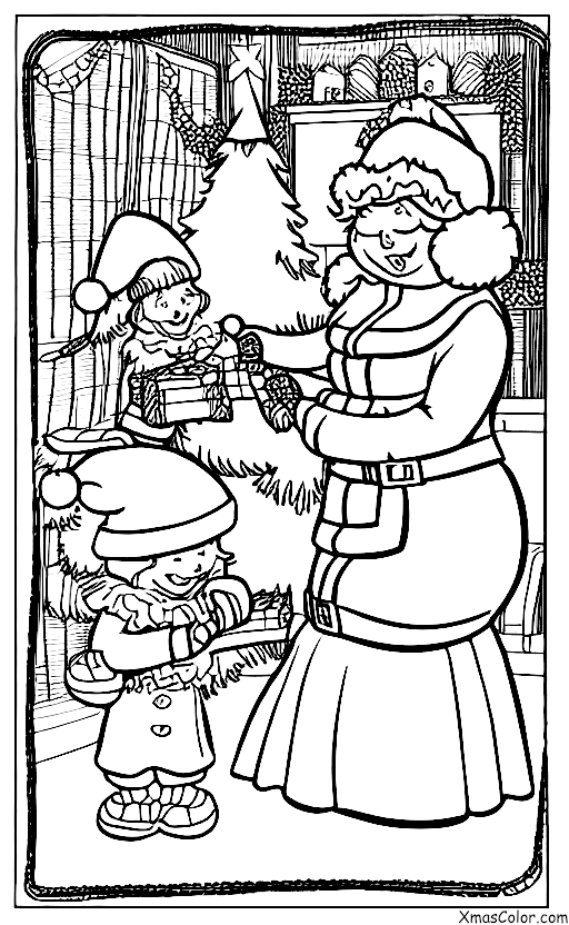 Christmas / Wrapping Christmas Gifts: Mrs. Claus wrapping a Christmas present