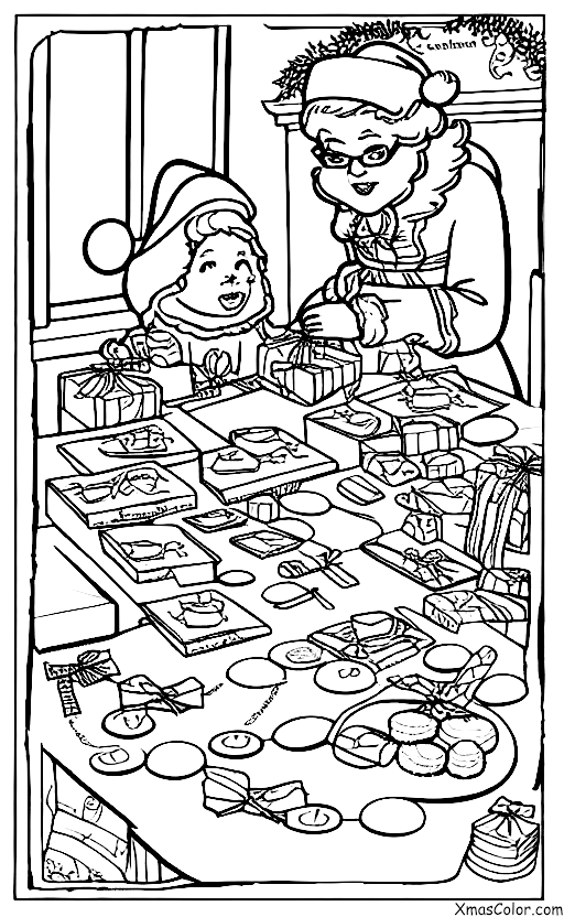 Christmas / Wrapping Christmas Gifts: Mrs. Claus wrapping presents